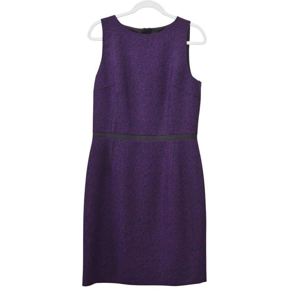 Michael Kors Wool Sheath Dress Size 12 Purple Black Sleeveless Knee Length